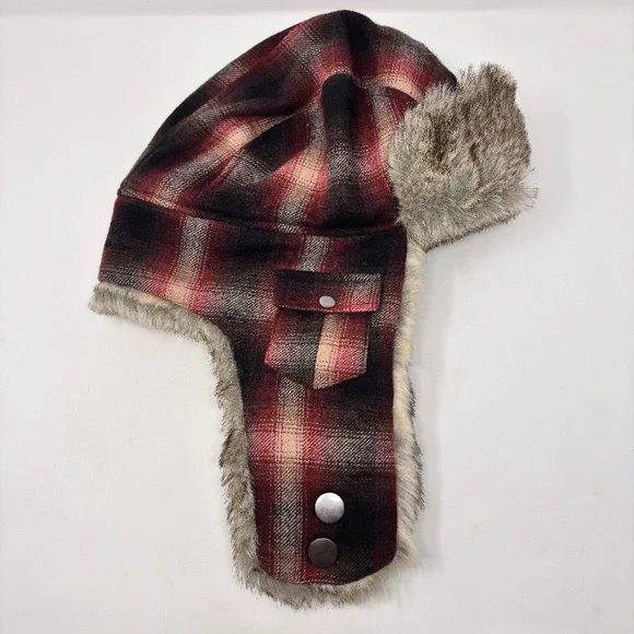 Woolrich Trapper Hat Faux Fur Lined Wool Plaid - Picture 2 of 5